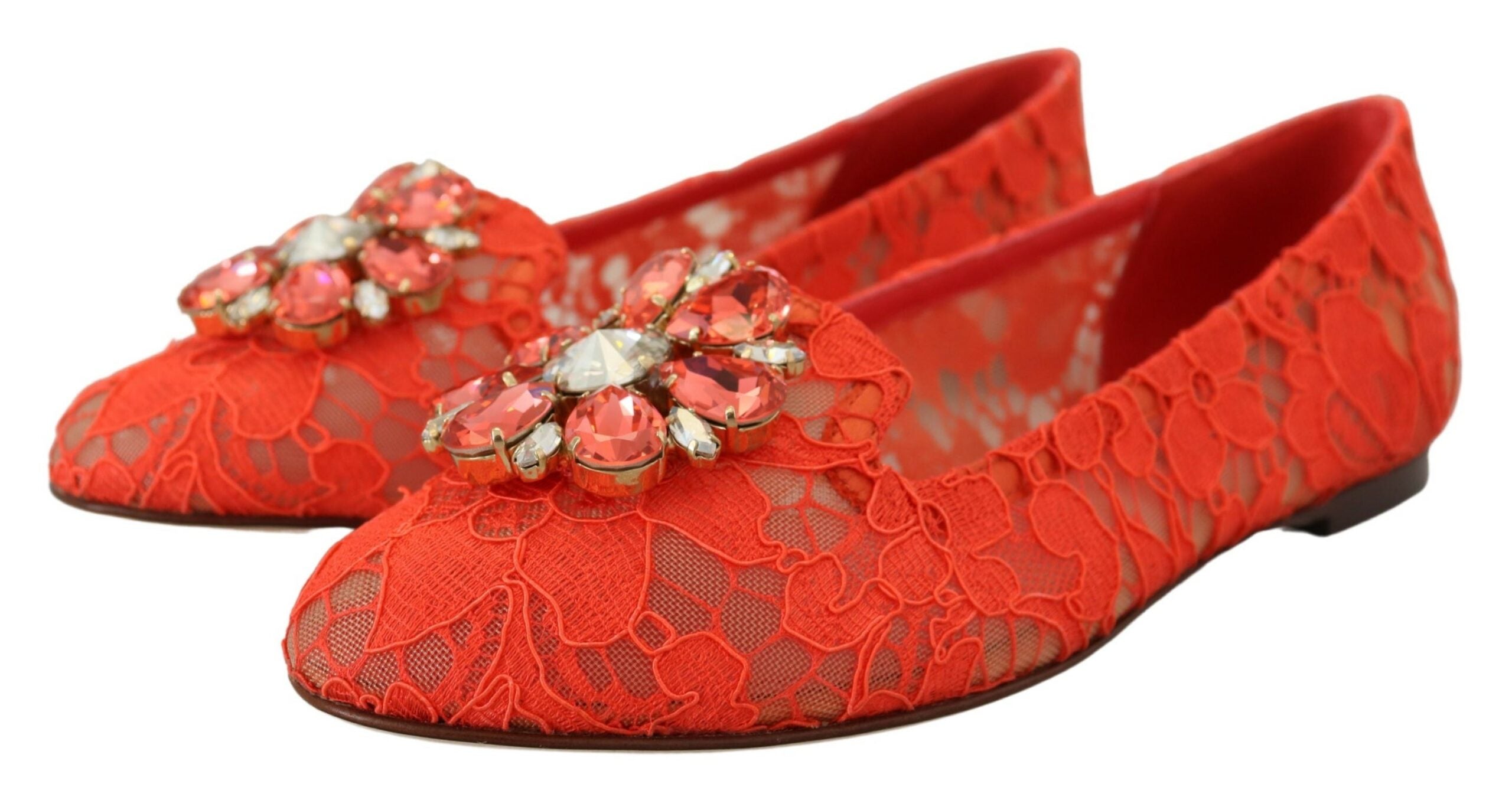 Dolce & Gabbana Rote Taormina Spitze Kristalle Ballerinas Schuhe