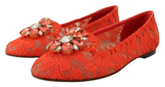 Dolce & Gabbana Rote Taormina Spitze Kristalle Ballerinas Schuhe