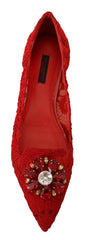Dolce & Gabbana Red Taormina Crystals Loafers Flats Shoes