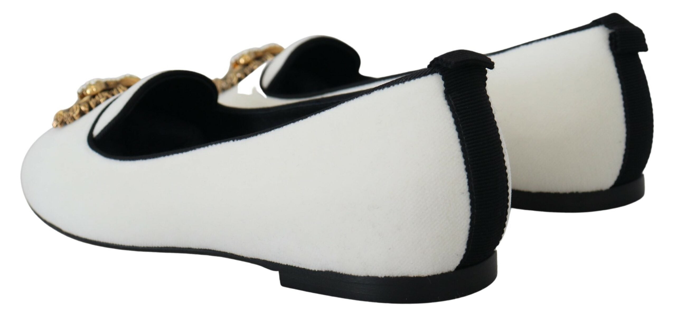Dolce & Gabbana Weiße Samt Slipper Loafer Flats Schuhe