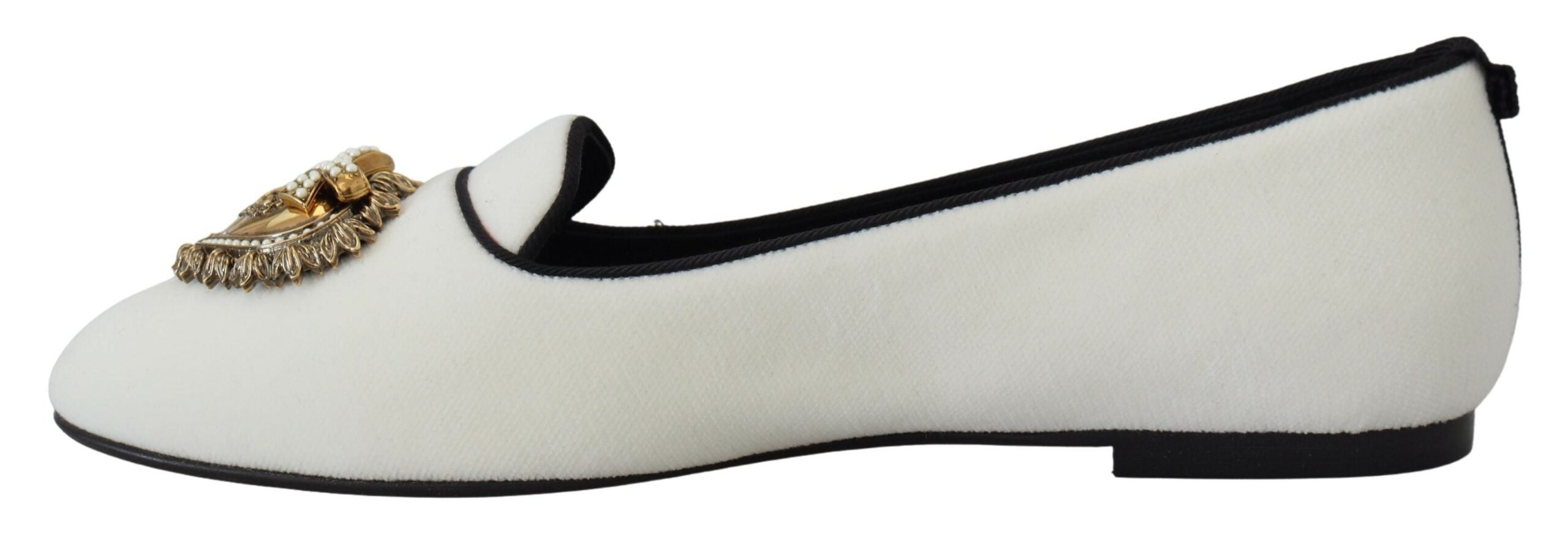 Dolce & Gabbana Weiße Samt Slipper Loafer Flats Schuhe