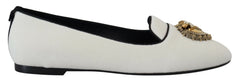 Dolce & Gabbana Weiße Samt Slipper Loafer Flats Schuhe
