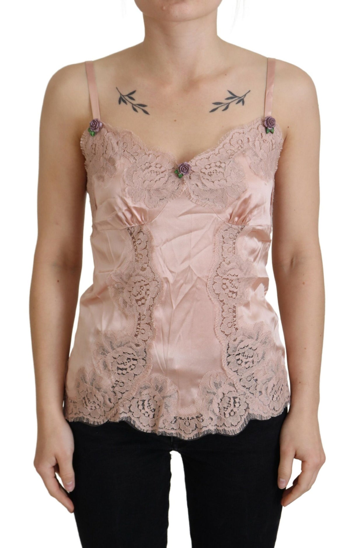 Dolce & Gabbana Pinkes Satin-Spitzen-Rosen-Tanktop Dessous