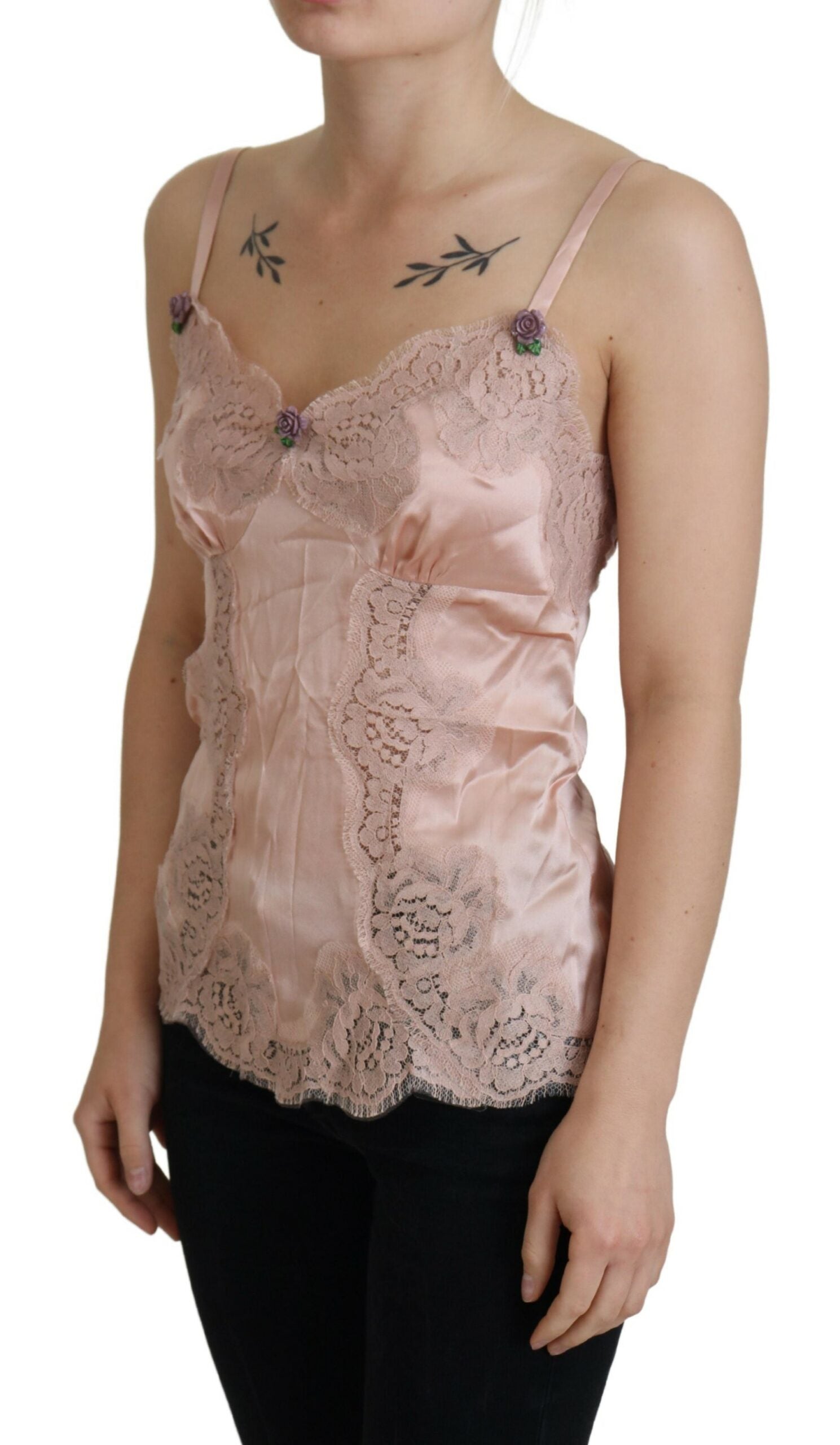 Dolce & Gabbana Pinkes Satin-Spitzen-Rosen-Tanktop Dessous