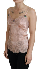 Dolce & Gabbana Pinkes Satin-Spitzen-Rosen-Tanktop Dessous