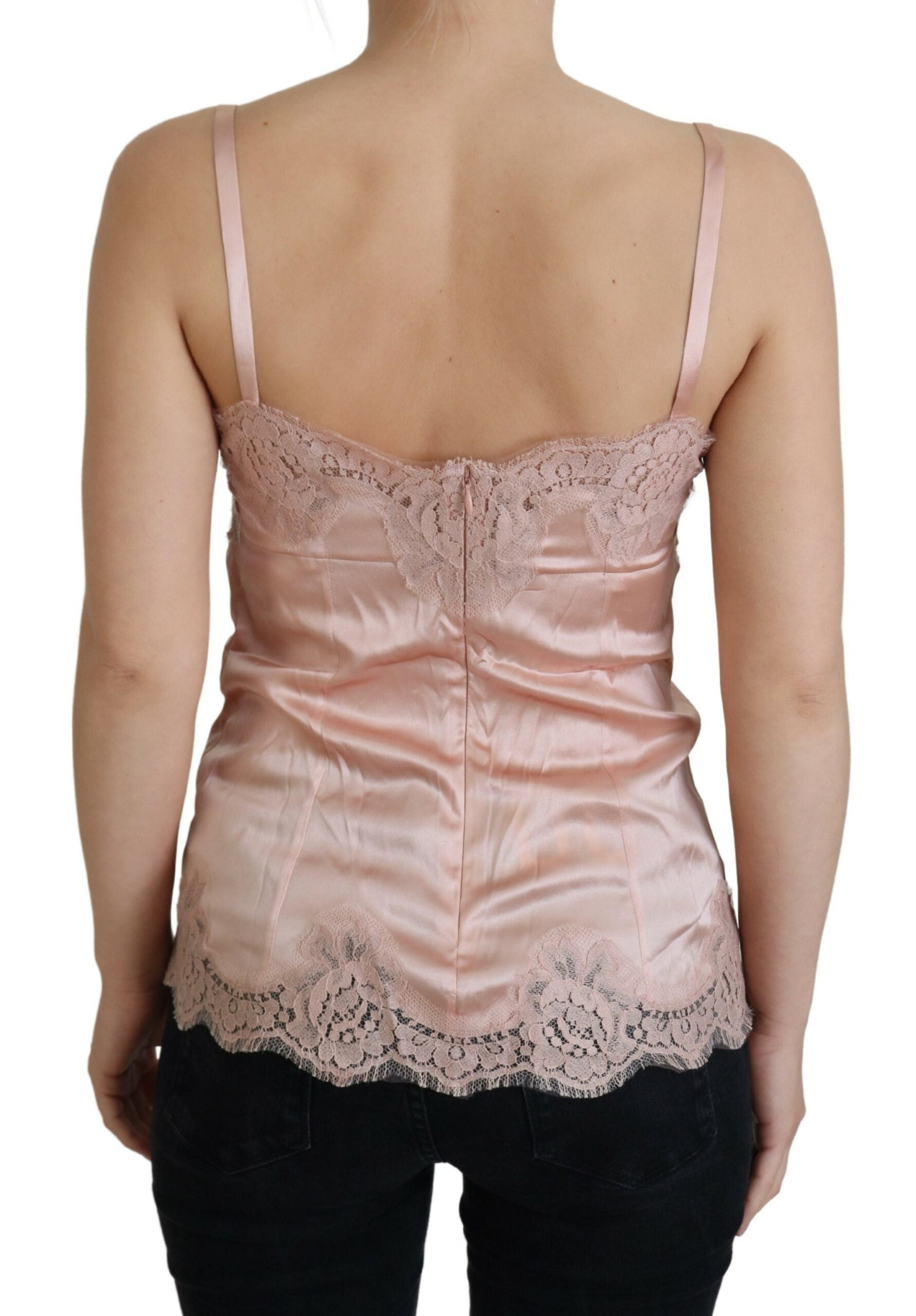 Dolce & Gabbana Pinkes Satin-Spitzen-Rosen-Tanktop Dessous