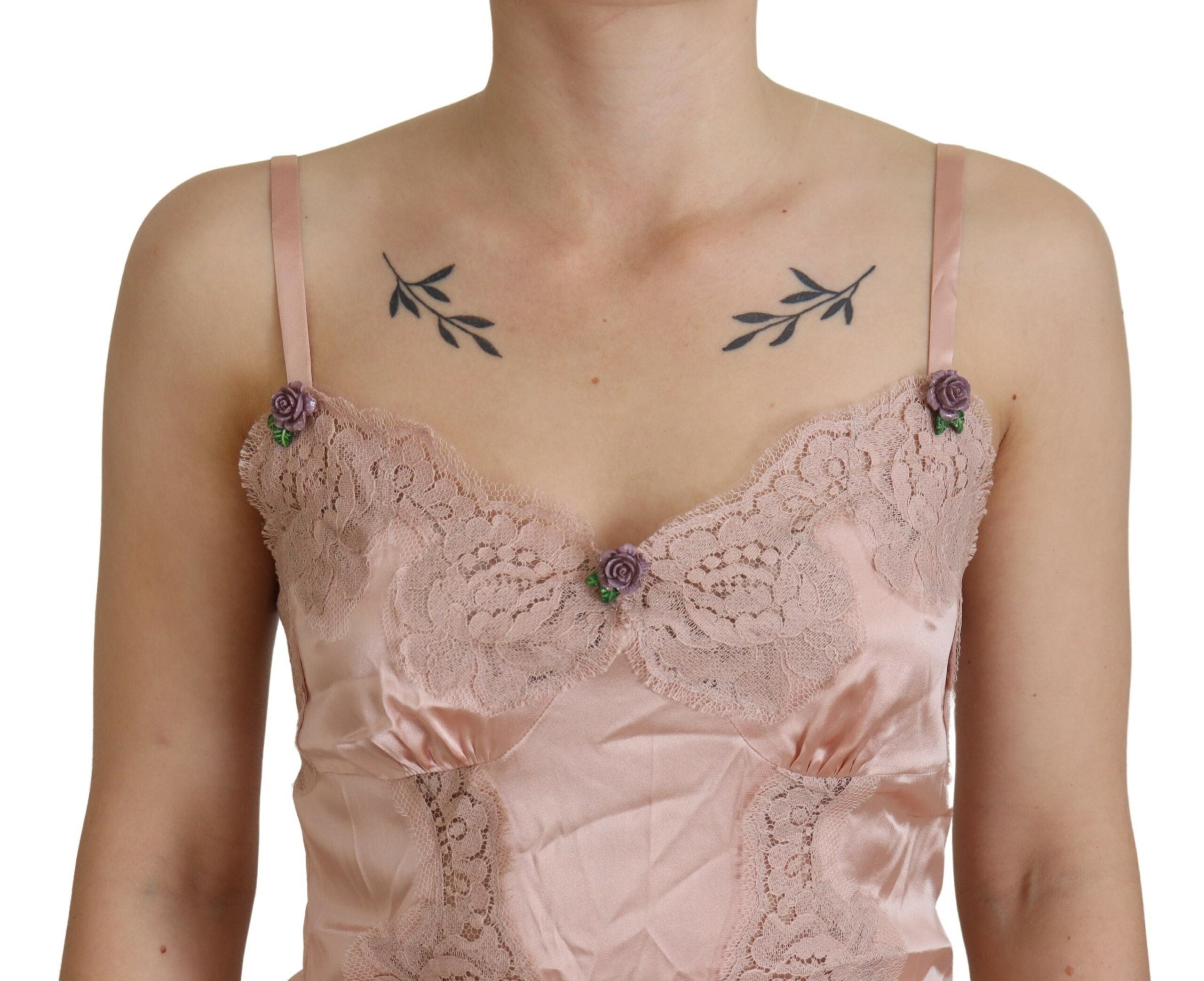 Dolce & Gabbana Pinkes Satin-Spitzen-Rosen-Tanktop Dessous