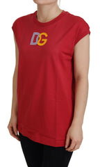 Dolce & Gabbana Rotes Baumwoll-Tanktop mit DG-Logo