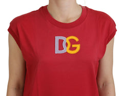 Dolce & Gabbana Rotes Baumwoll-Tanktop mit DG-Logo