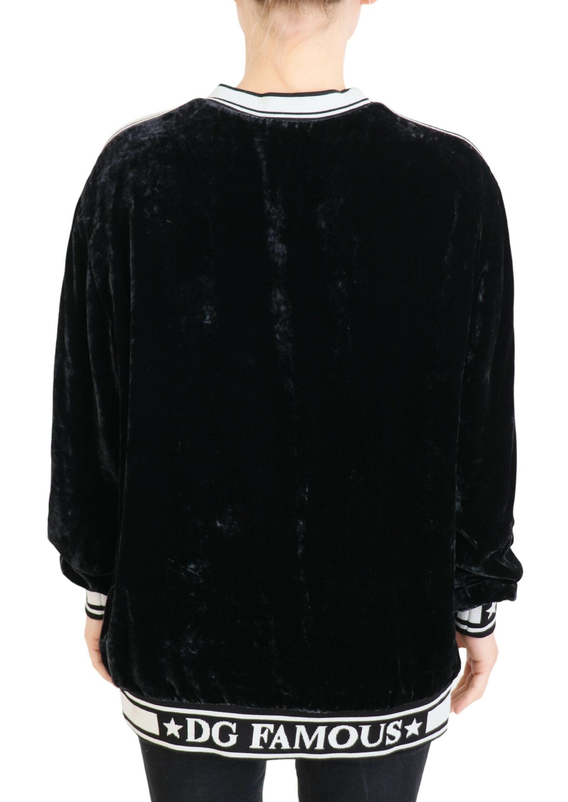 Dolce & Gabbana Schwarzer Samtpullover mit Rundhalsausschnitt
