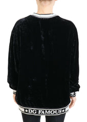 Dolce & Gabbana Schwarzer Samtpullover mit Rundhalsausschnitt