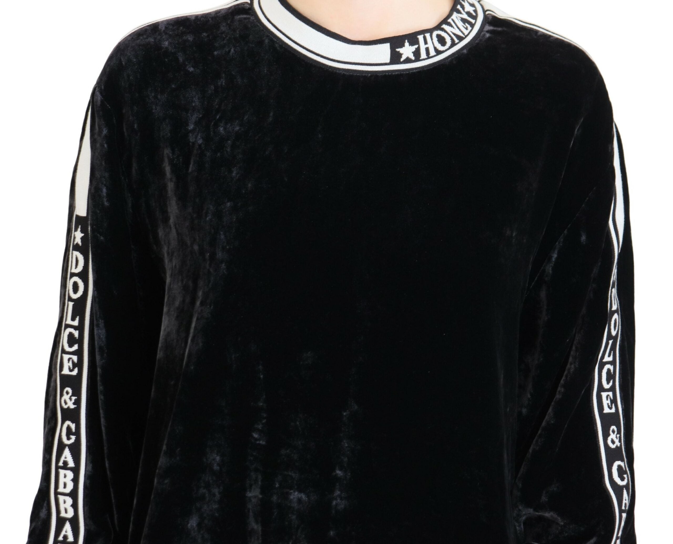 Dolce & Gabbana Schwarzer Samtpullover mit Rundhalsausschnitt