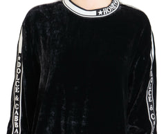 Dolce & Gabbana Schwarzer Samtpullover mit Rundhalsausschnitt