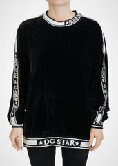 Dolce & Gabbana Schwarzer Samtpullover mit Rundhalsausschnitt
