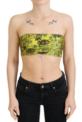 John Galliano gele croptop met krantenprint