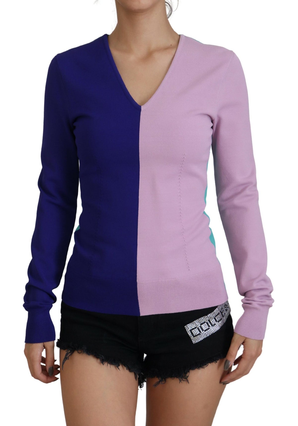 Dolce & Gabbana Pullover aus Viskose mit V-Ausschnitt, mehrfarbig, lange Ärmel