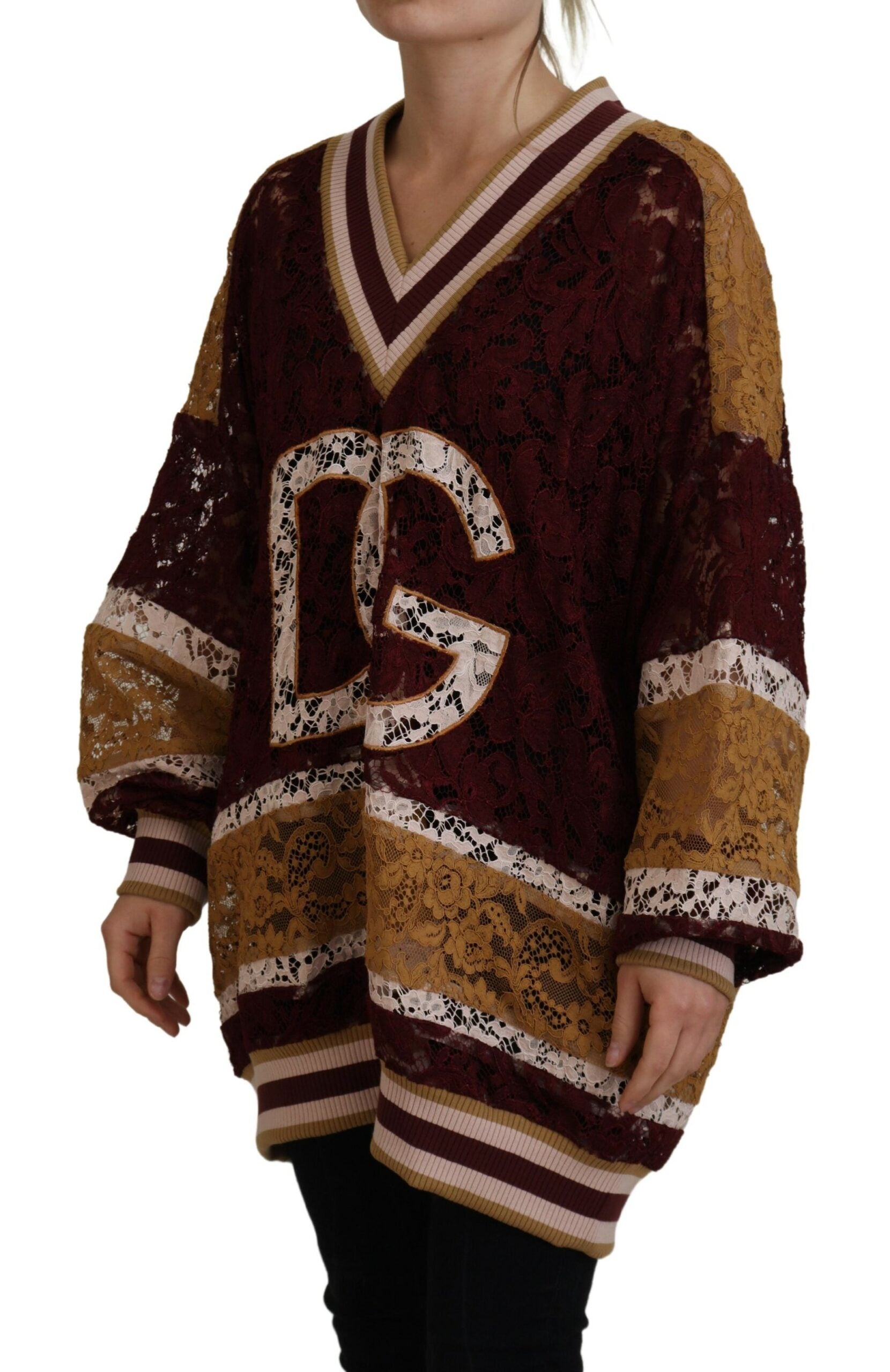 Dolce & Gabbana Pullover mit V-Ausschnitt aus mehrfarbiger Spitze