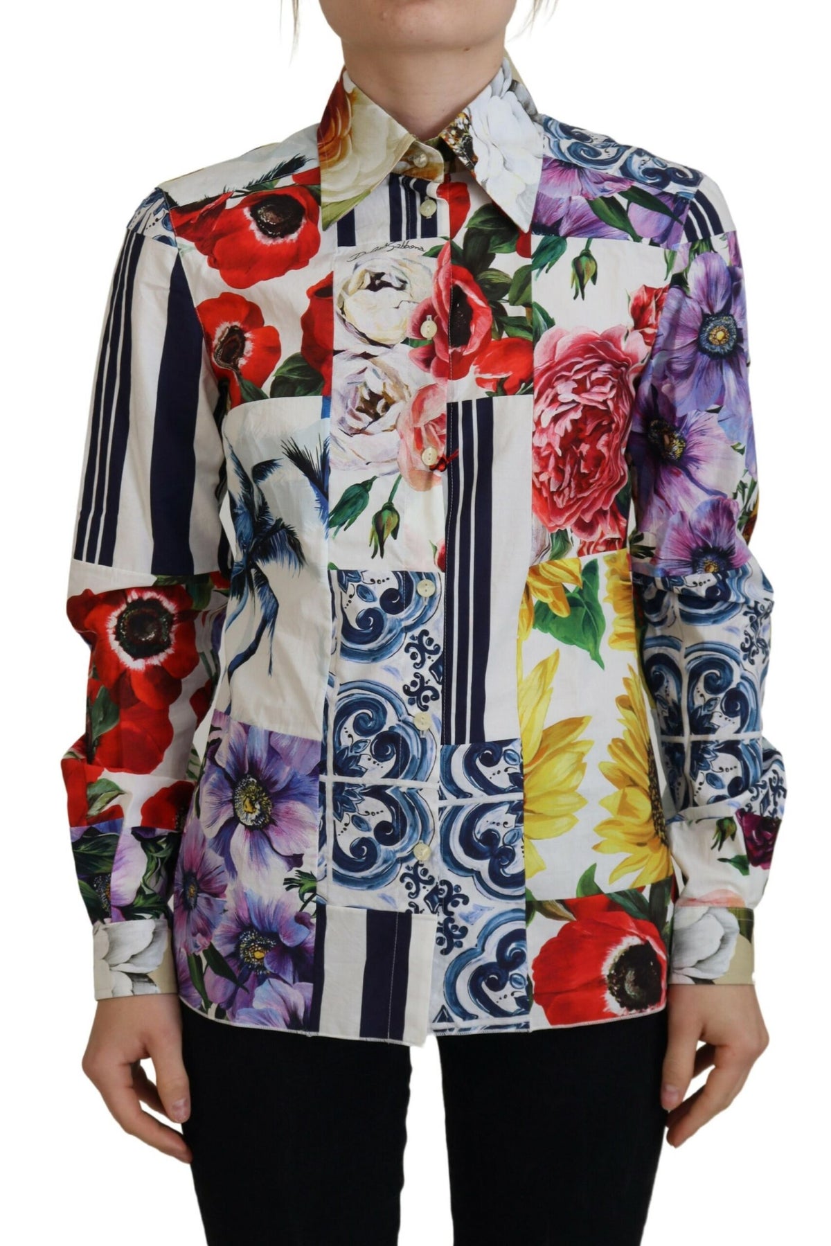 Dolce & Gabbana Bunte Baumwollbluse mit Blumenmuster und Kragen