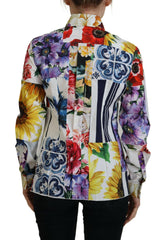Dolce & Gabbana Bunte Baumwollbluse mit Blumenmuster und Kragen