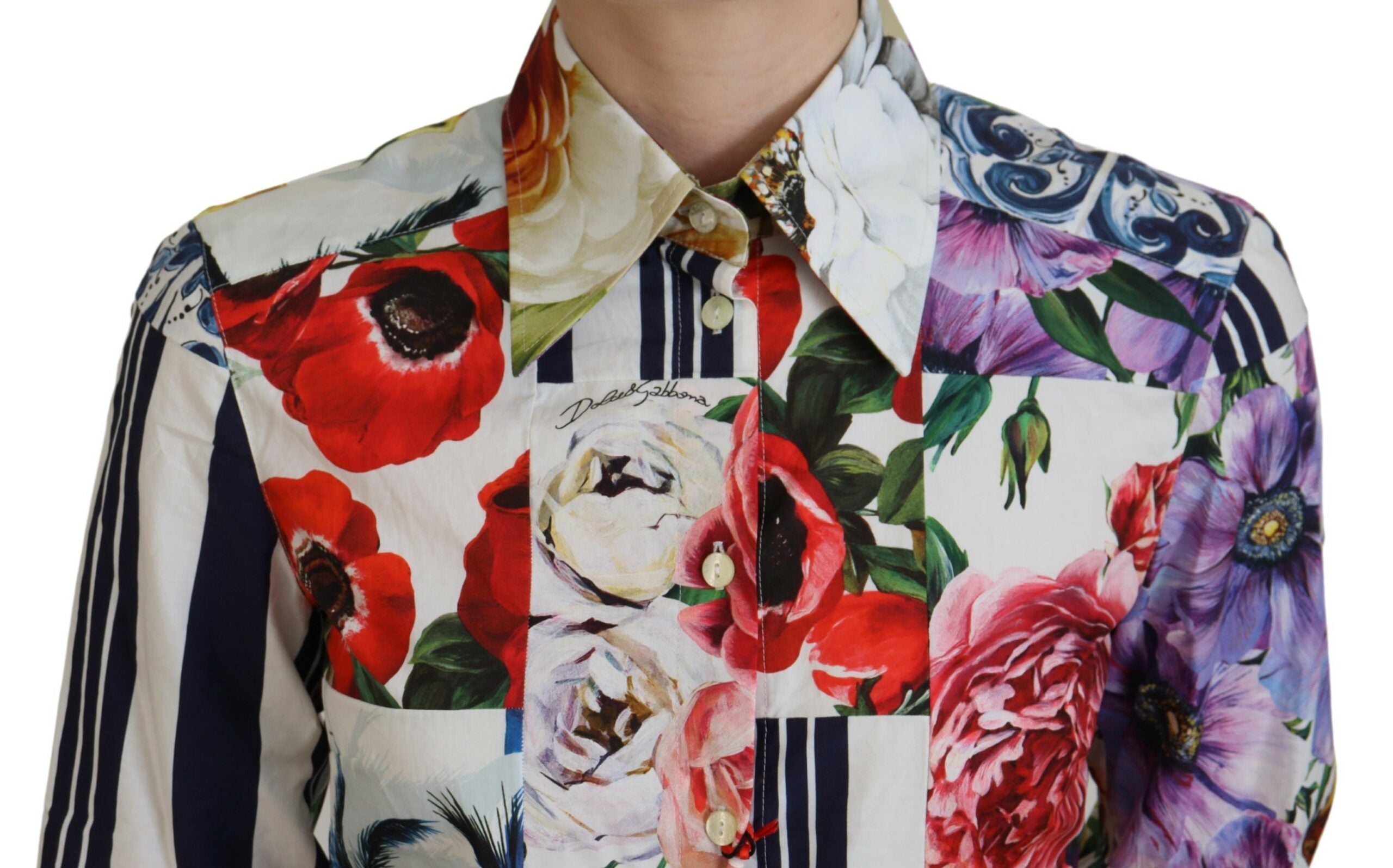Dolce & Gabbana Bunte Baumwollbluse mit Blumenmuster und Kragen