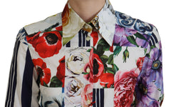 Dolce & Gabbana Bunte Baumwollbluse mit Blumenmuster und Kragen