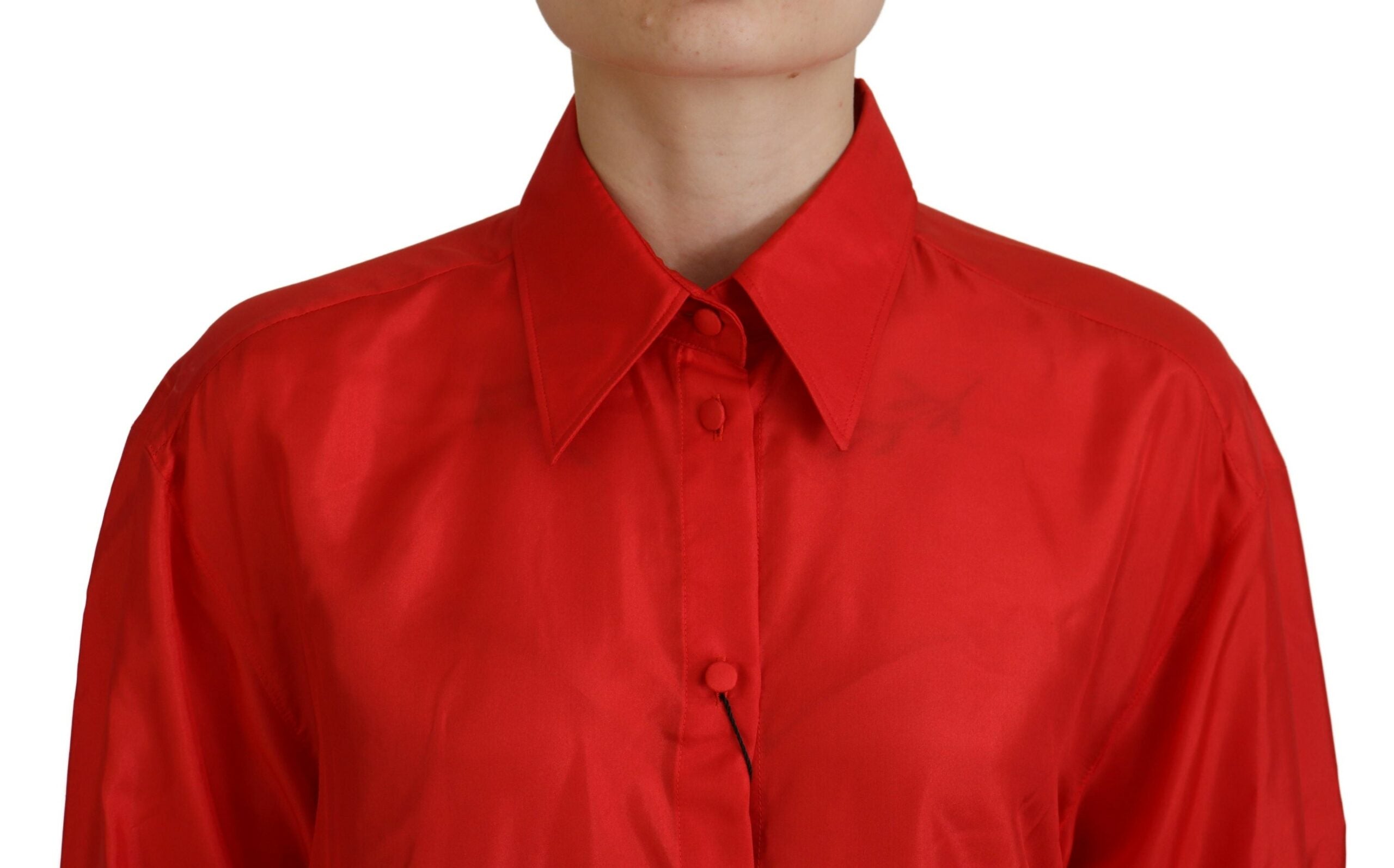 Dolce & Gabbana Rotes Seidenkleidhemd mit Kragen und langen Ärmeln