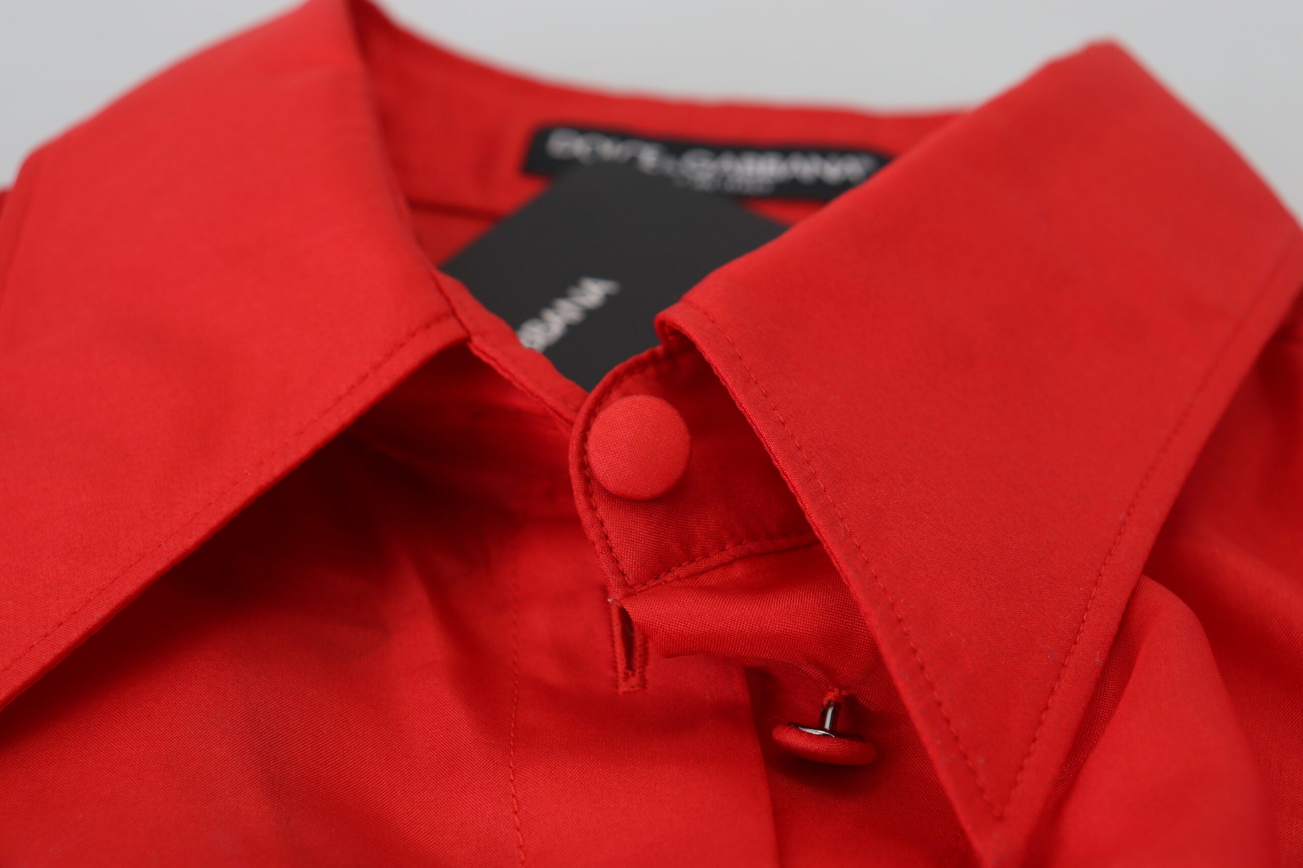 Dolce & Gabbana Rotes Seidenkleidhemd mit Kragen und langen Ärmeln
