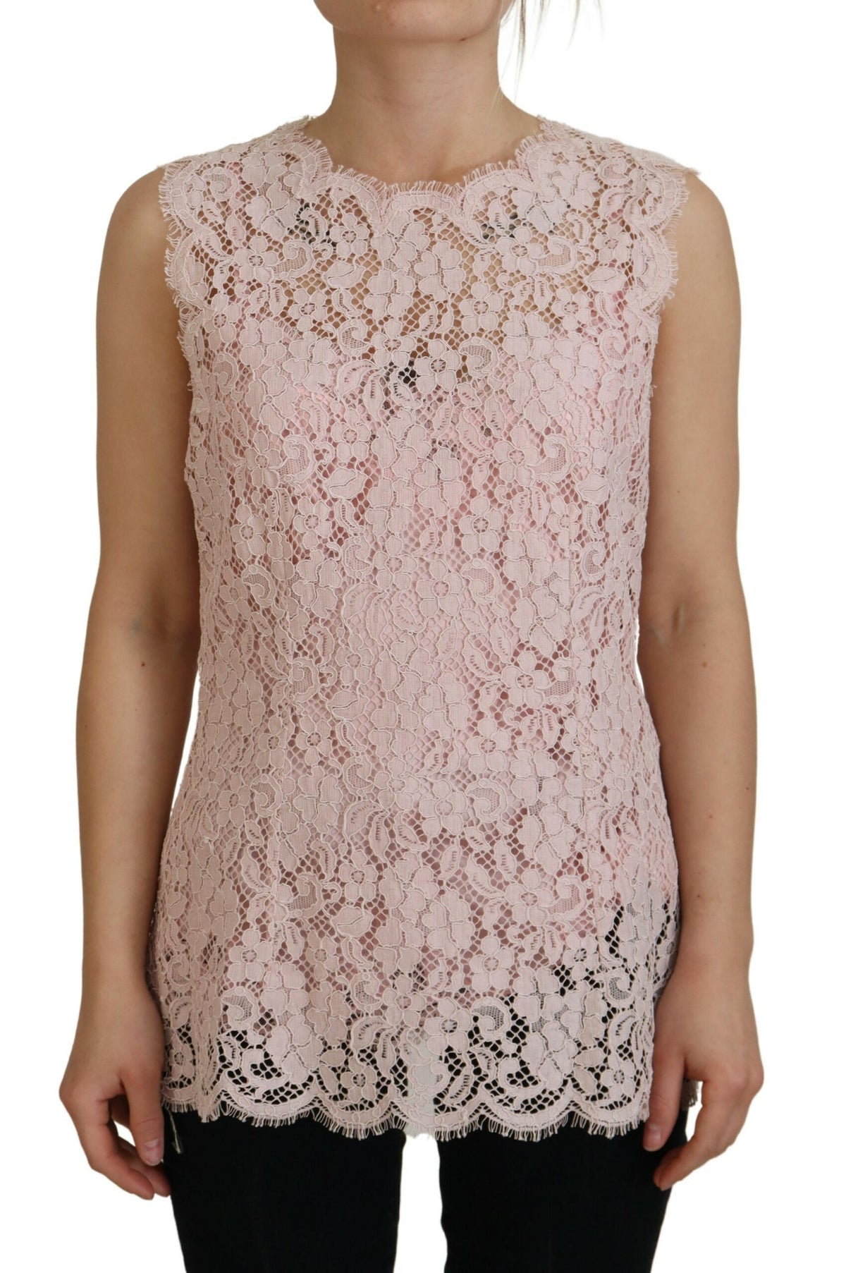 Dolce & Gabbana Rosa ärmelloses Tank-Top aus floraler Spitze