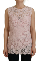 Dolce & Gabbana Rosa ärmelloses Tank-Top aus floraler Spitze