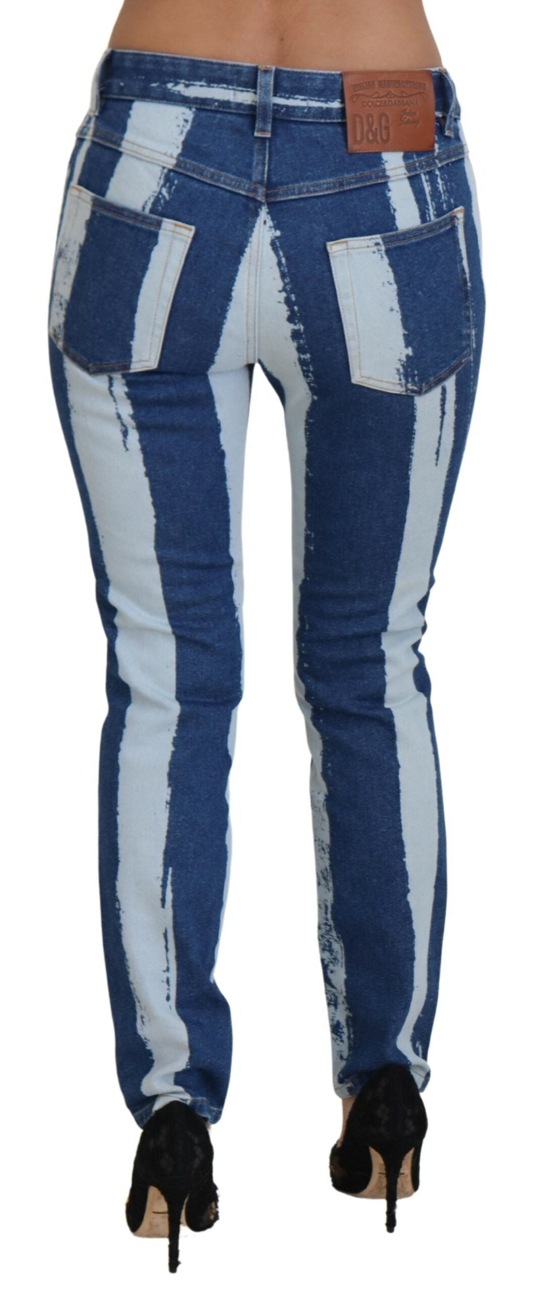 Dolce & Gabbana Kobaltblaue Streifen Skinny Jeans aus Baumwoll-Denim