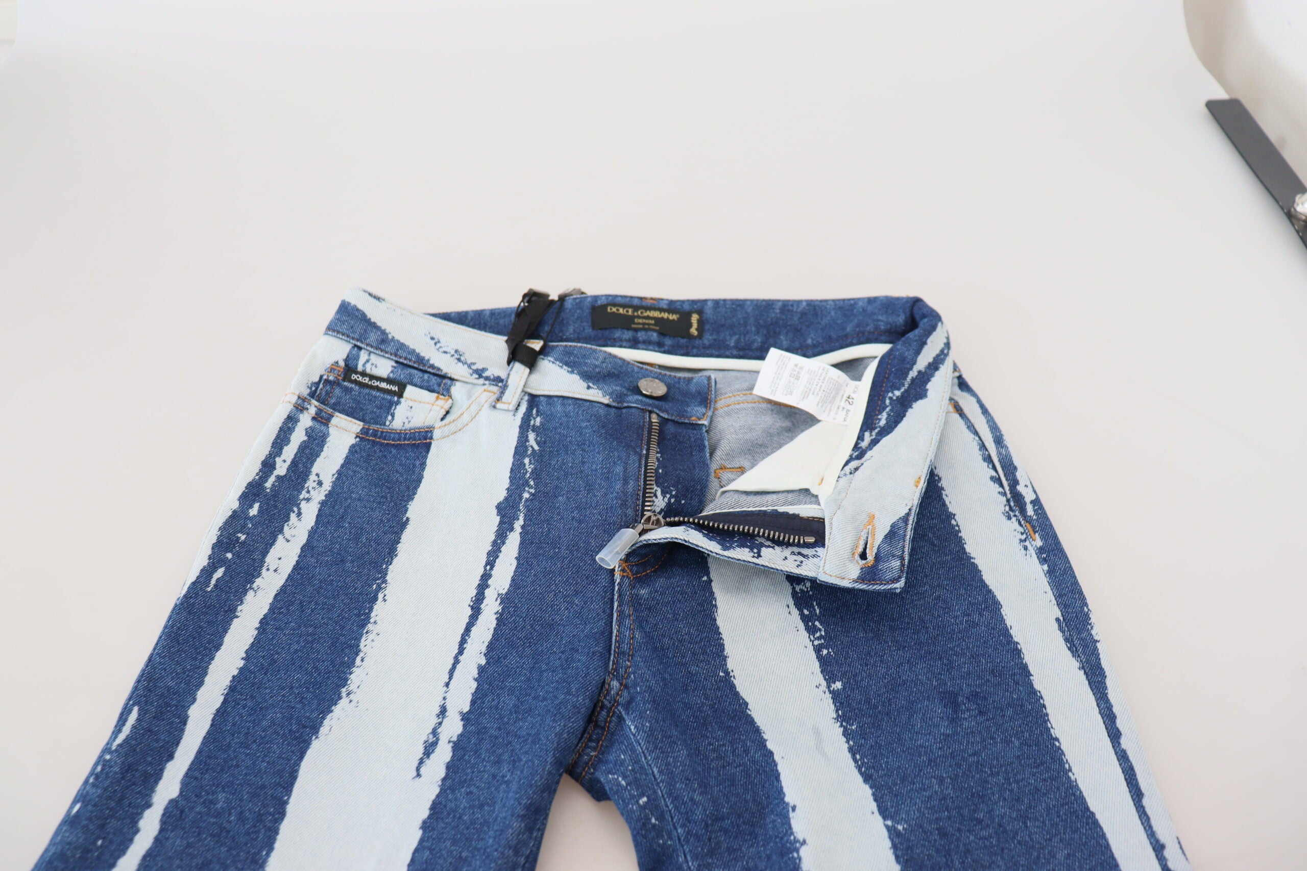 Dolce & Gabbana Kobaltblaue Streifen Skinny Jeans aus Baumwoll-Denim