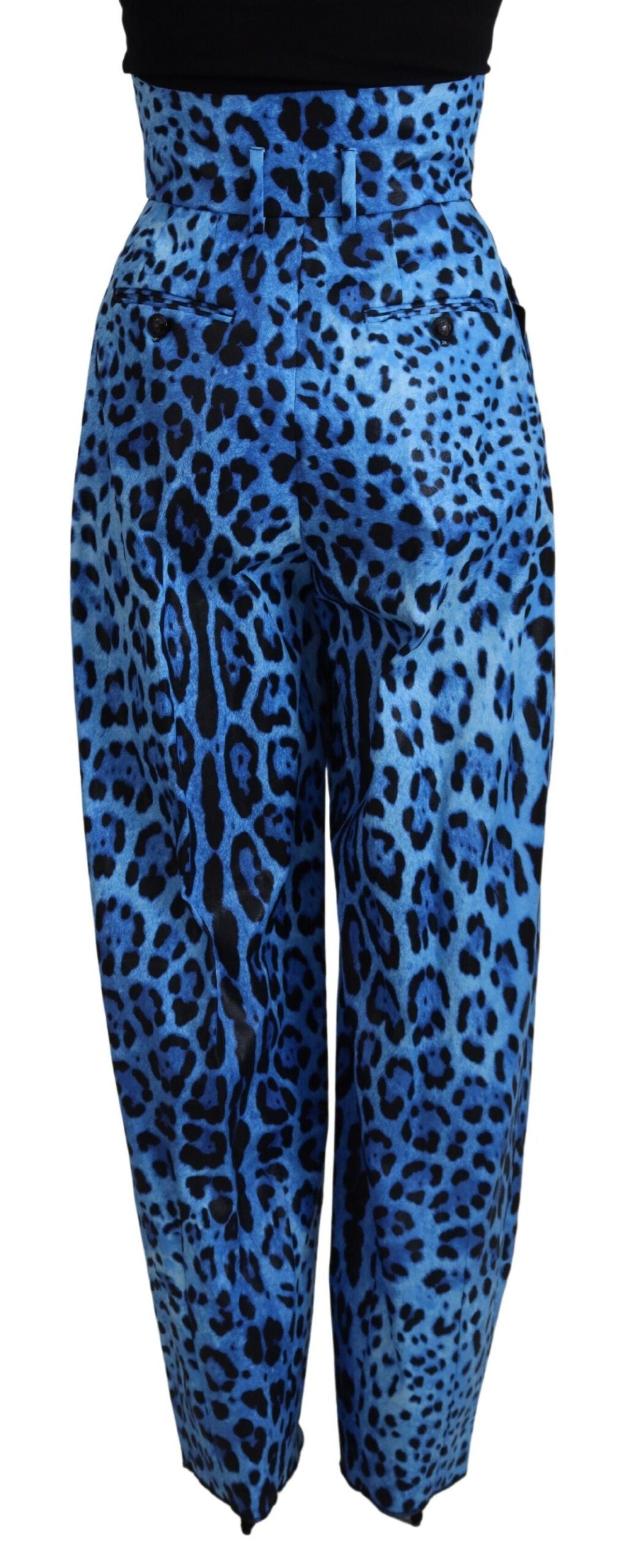 Dolce & Gabbana Blauwe Luipaardprint Broek Met Hoge Taille