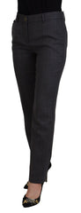 Dolce & Gabbana Damen Hose aus Wolle, grau gestreift, schmal zulaufend