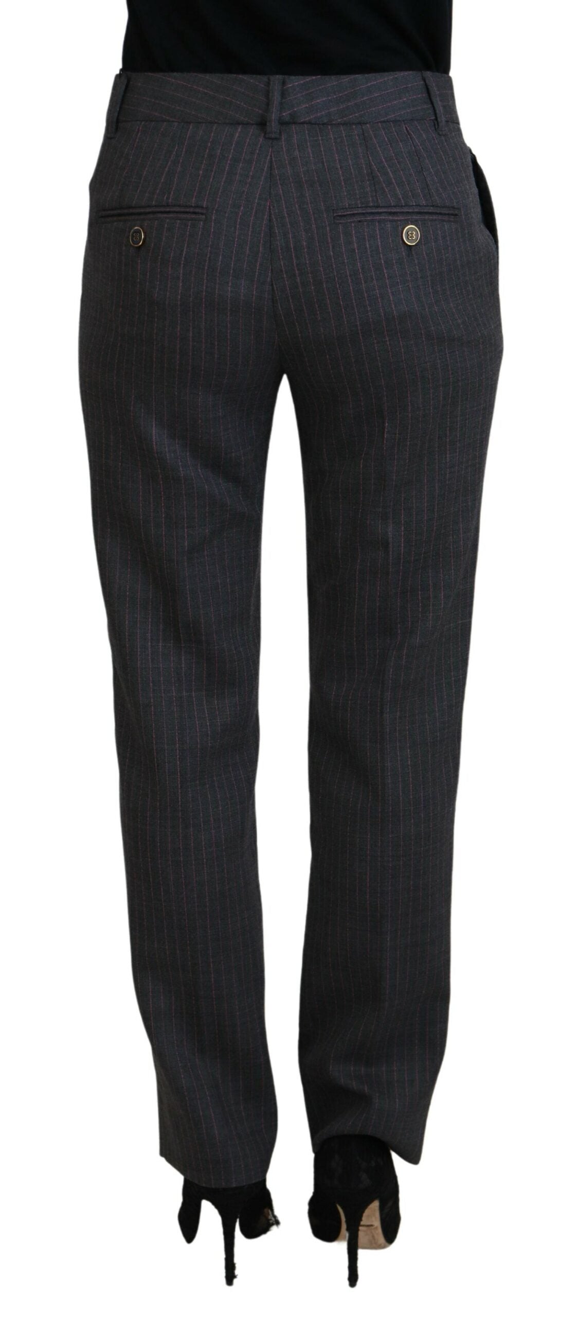 Dolce & Gabbana Damen Hose aus Wolle, grau gestreift, schmal zulaufend