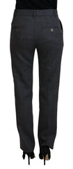 Dolce & Gabbana Damen Hose aus Wolle, grau gestreift, schmal zulaufend
