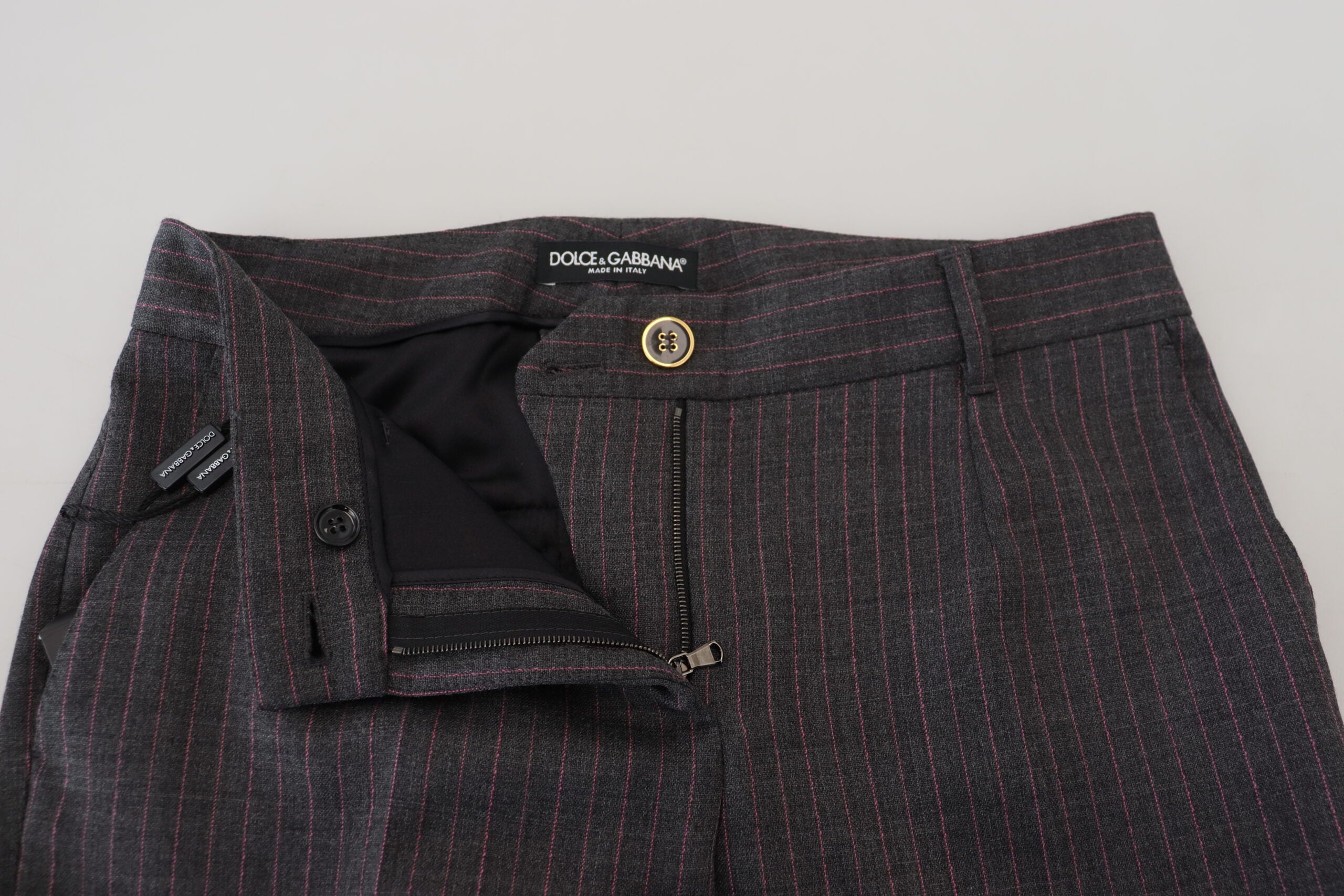 Dolce & Gabbana Damen Hose aus Wolle, grau gestreift, schmal zulaufend