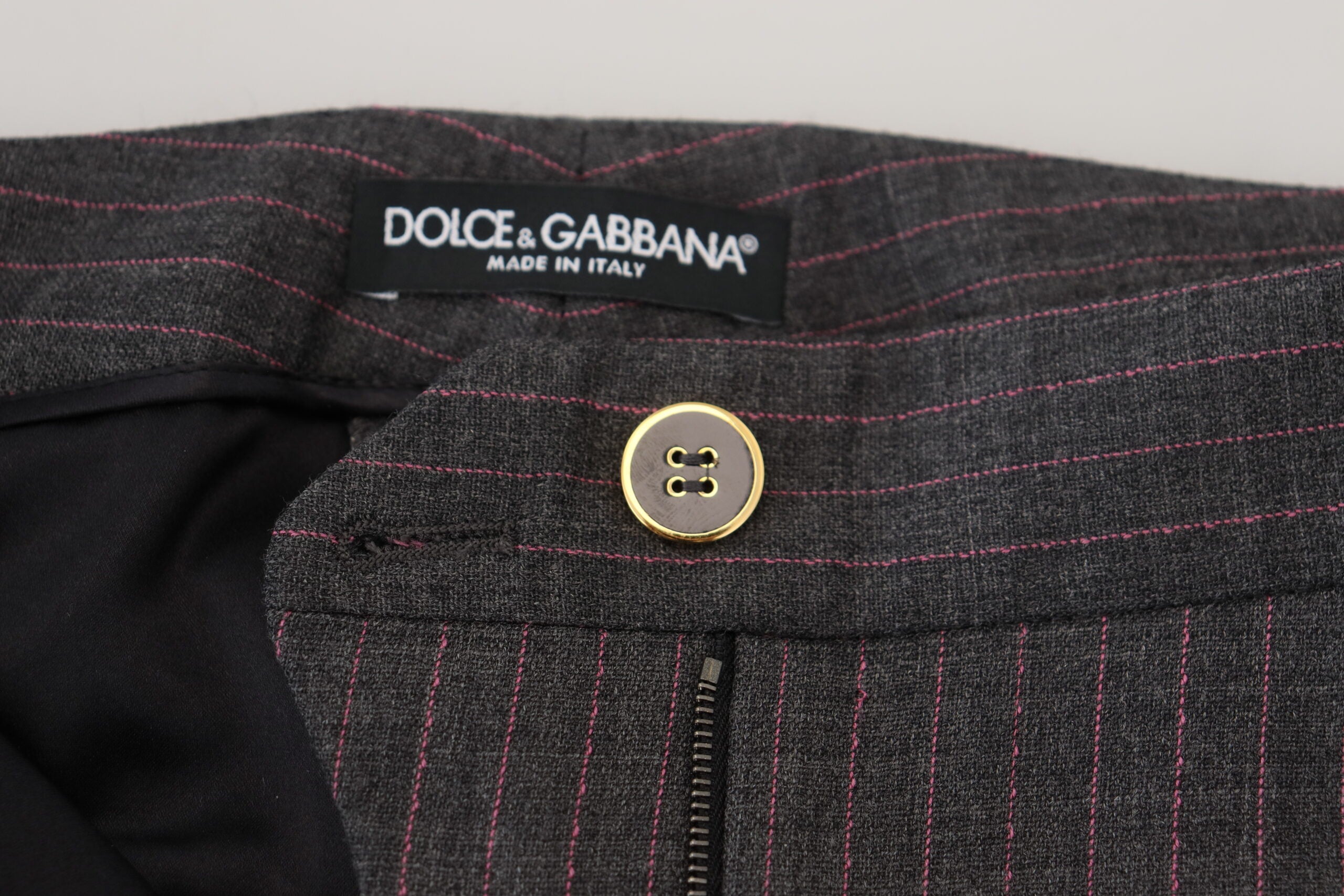 Dolce & Gabbana Damen Hose aus Wolle, grau gestreift, schmal zulaufend