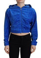 Juicy Couture Blaues Cropped Kapuzen-Sweatshirt aus Baumwolle mit durchgehendem Reißverschluss