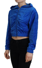 Juicy Couture Blaues Cropped Kapuzen-Sweatshirt aus Baumwolle mit durchgehendem Reißverschluss