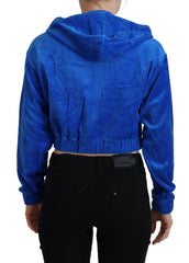 Juicy Couture Blaues Cropped Kapuzen-Sweatshirt aus Baumwolle mit durchgehendem Reißverschluss