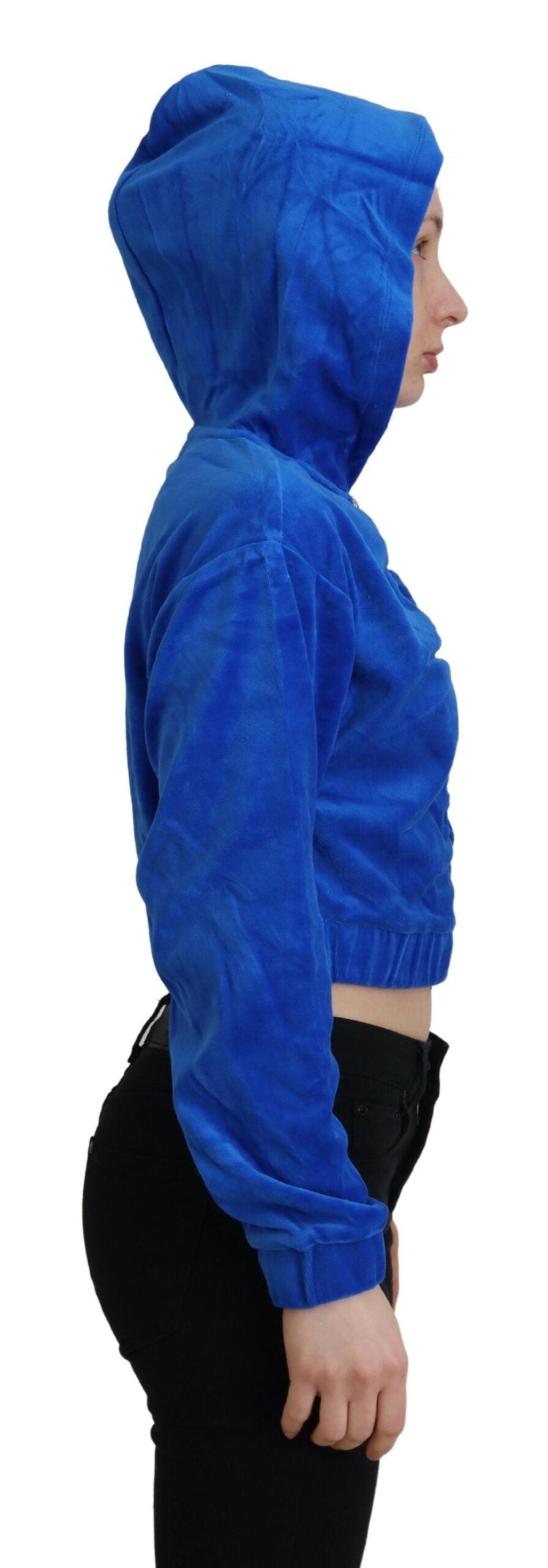 Juicy Couture Blaues Cropped Kapuzen-Sweatshirt aus Baumwolle mit durchgehendem Reißverschluss