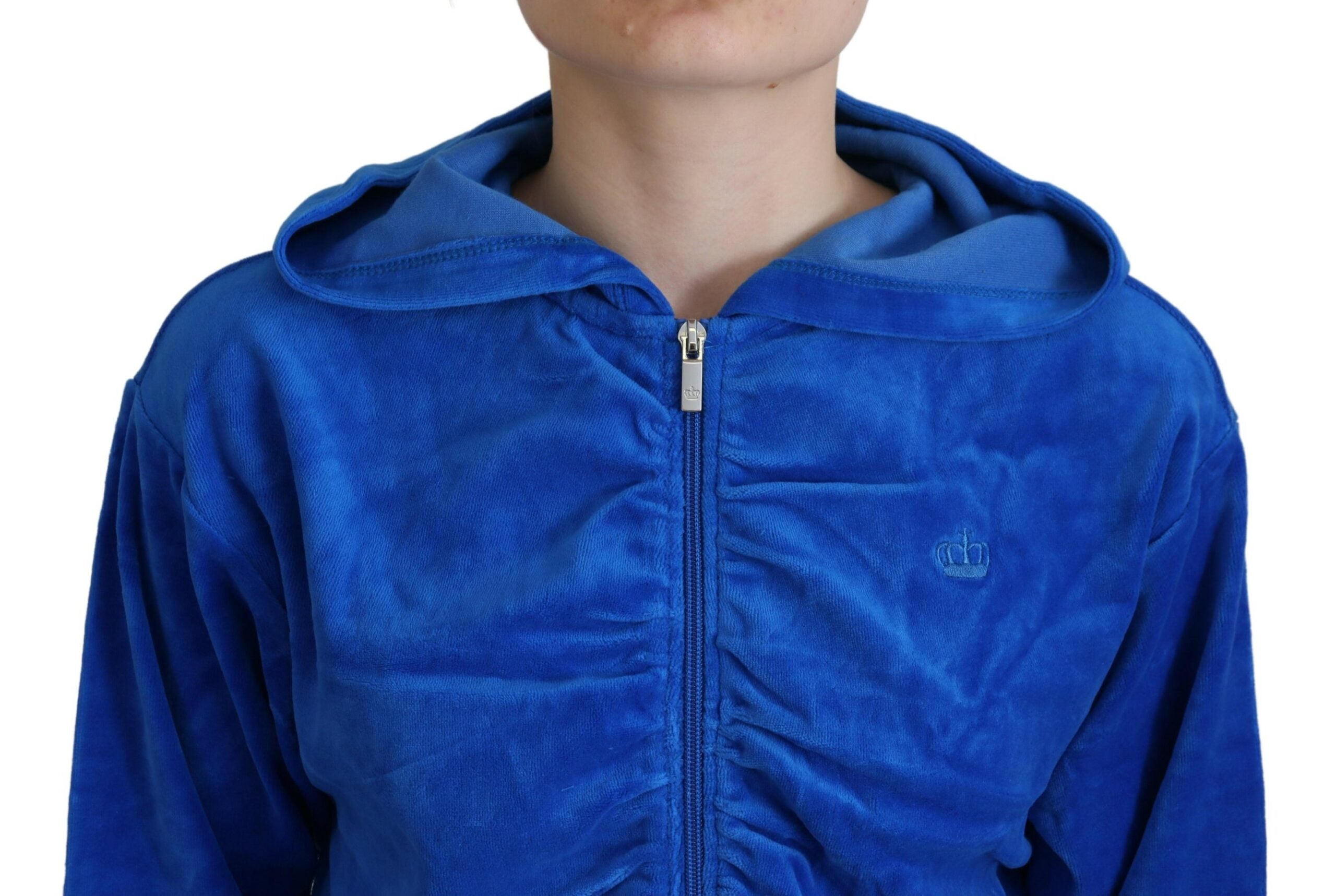 Juicy Couture Blaues Cropped Kapuzen-Sweatshirt aus Baumwolle mit durchgehendem Reißverschluss