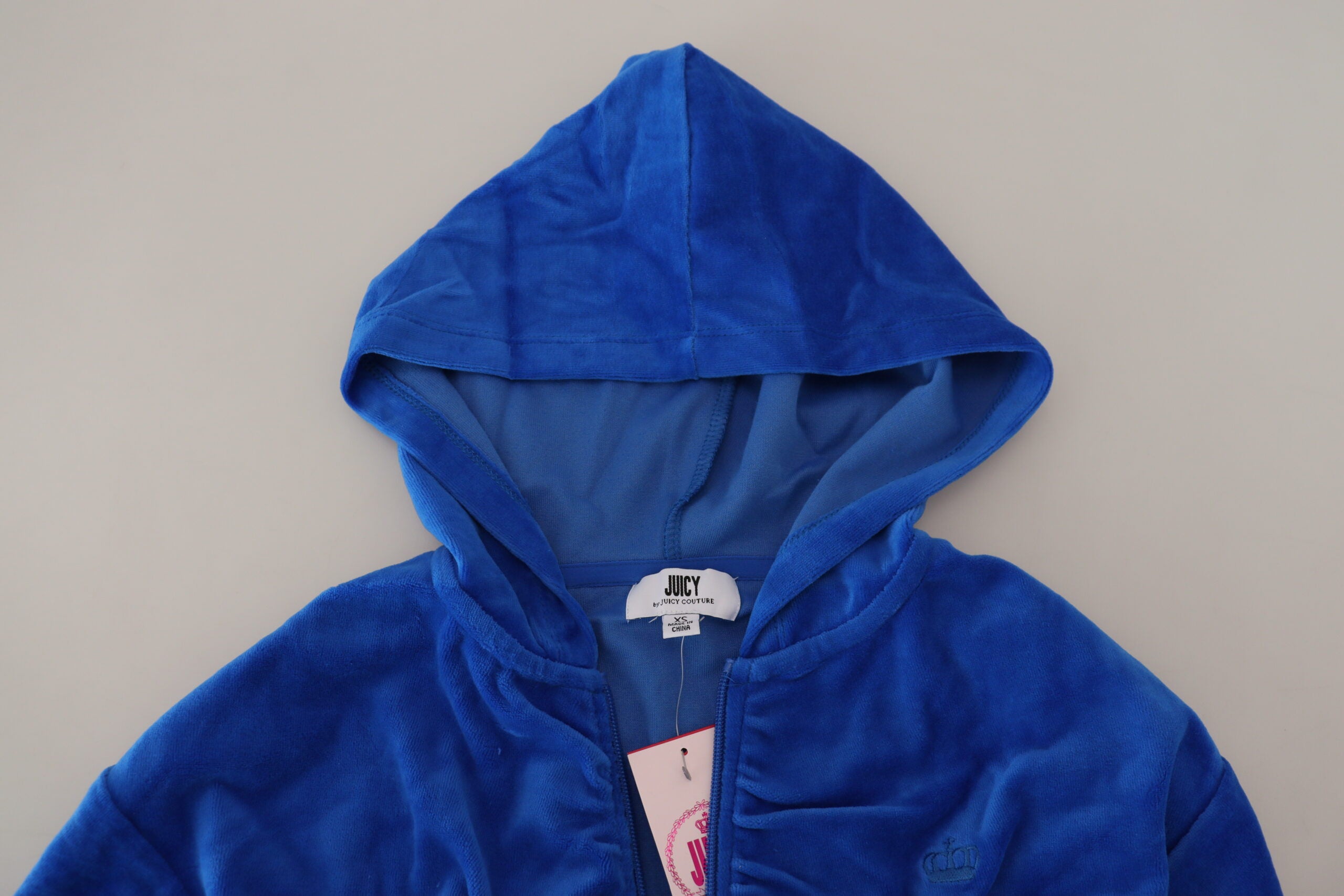 Juicy Couture Blaues Cropped Kapuzen-Sweatshirt aus Baumwolle mit durchgehendem Reißverschluss