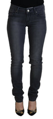 Acht graue Baumwoll-Skinny-Low-Waist-Damen-Jeans