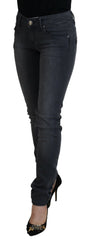 Acht graue Baumwoll-Skinny-Low-Waist-Damen-Jeans