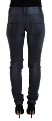 Acht graue Baumwoll-Skinny-Low-Waist-Damen-Jeans