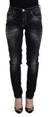 Acht Black Washed Mid Waist Tapered Damen Casual Jeans
