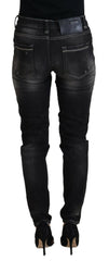 Acht Black Washed Mid Waist Tapered Damen Casual Jeans