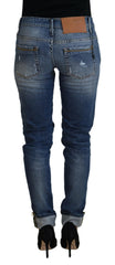 Acht Blue Washed Cotton Low Waist Women Casual Jeans