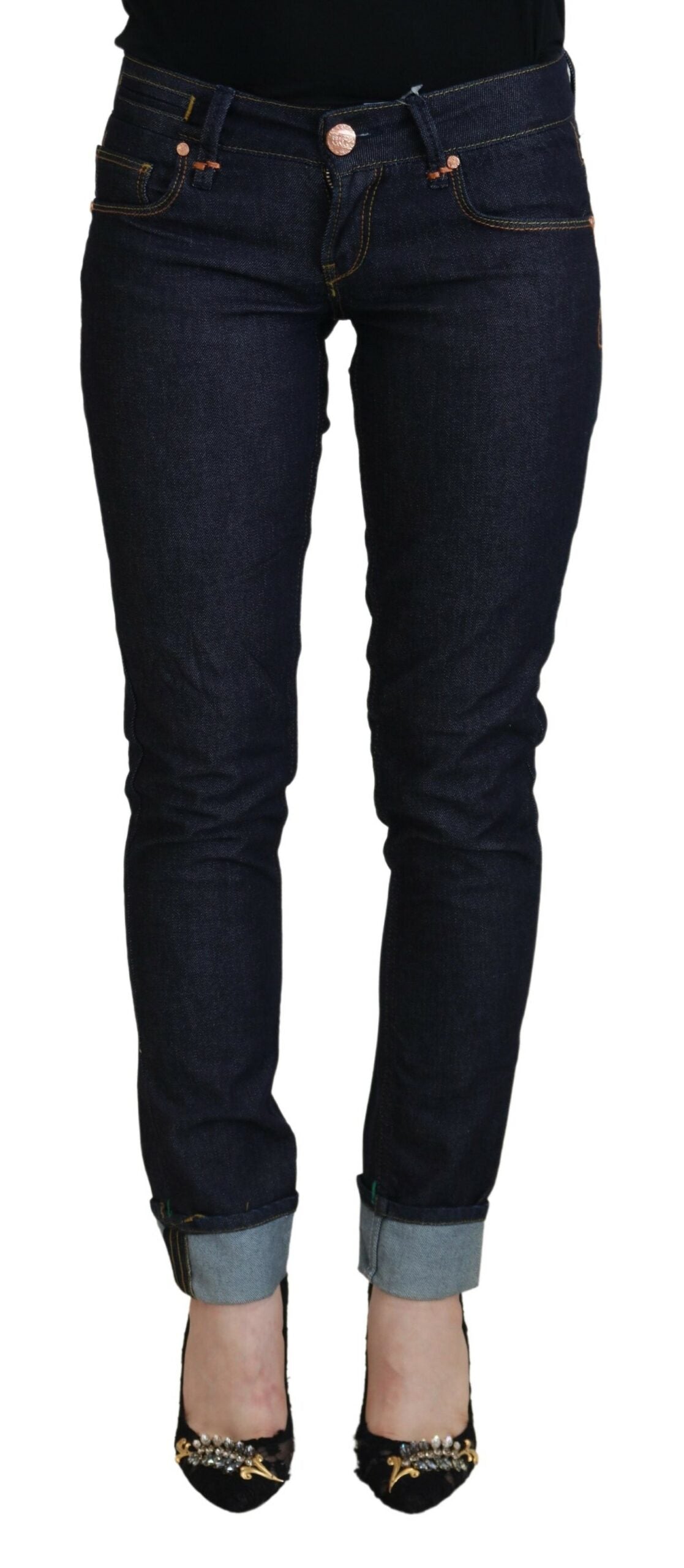 Acht blaue Low-Waist Slim Fit Damen-Jeans aus Baumwolle